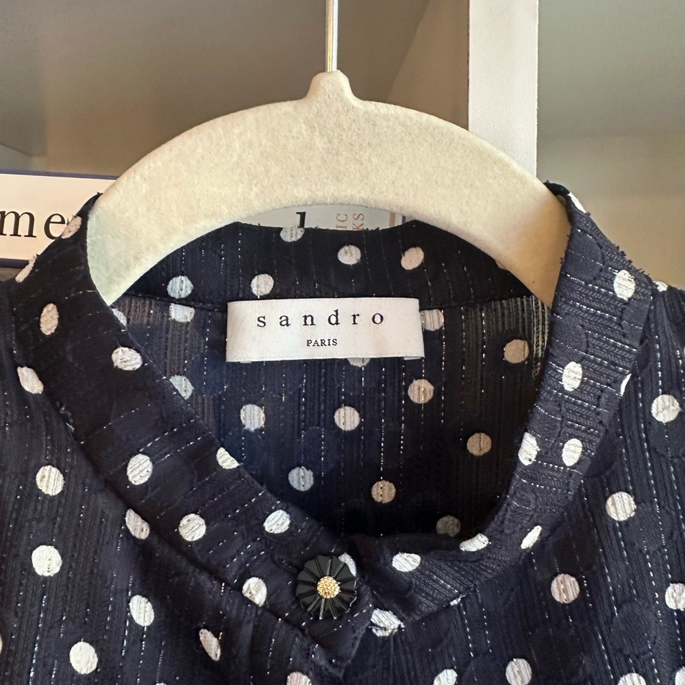 Sandro Polka Dot Navy Blouse - Picture 2 of 4